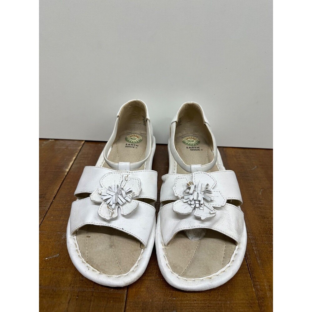 Earth Shoe women size 10 white leather sandals Gelron 2000 Slip on shoes